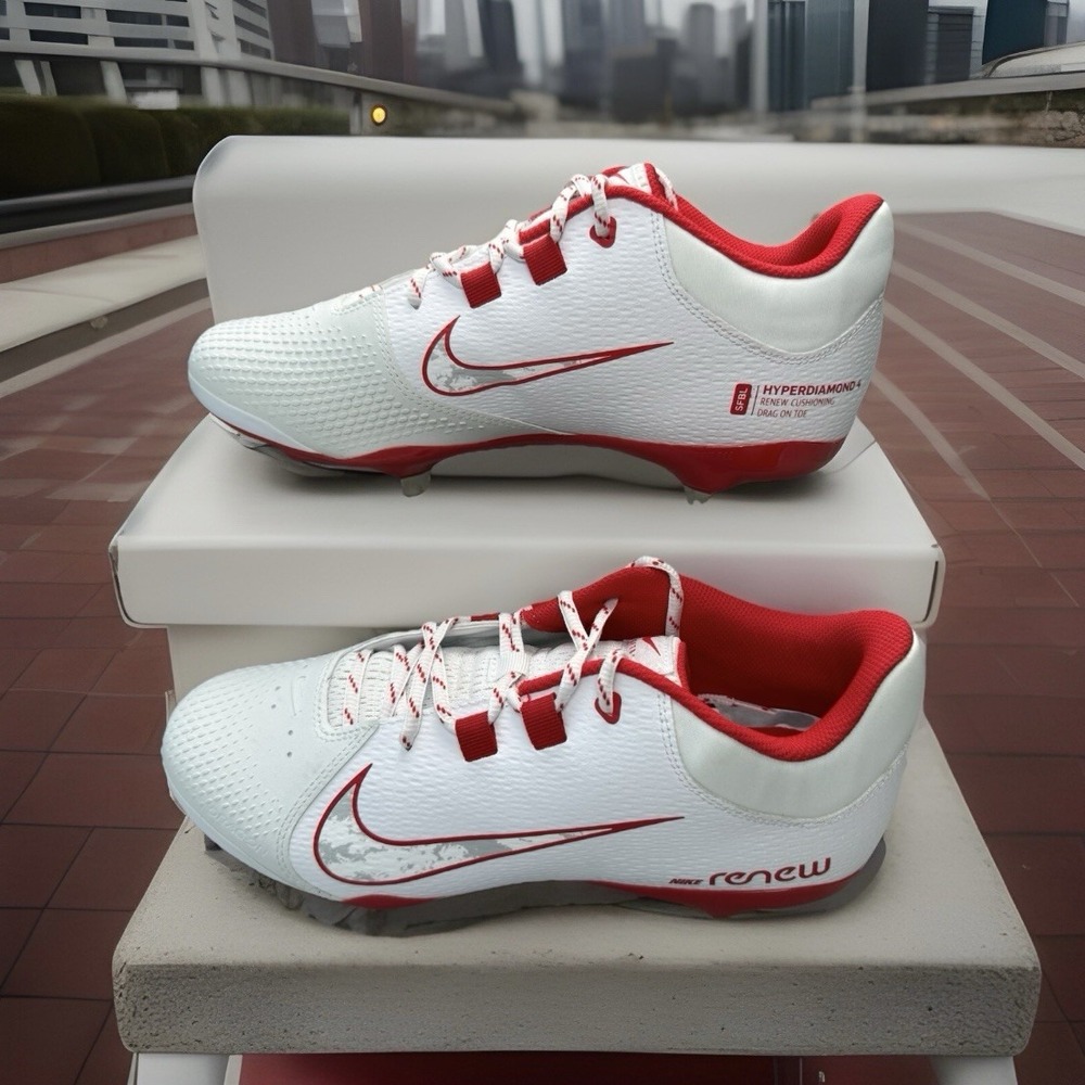 New Nike Hyperdiamond 4 Pro White Red Gray Softball Cleats 10 Women‎ FZ0922-102